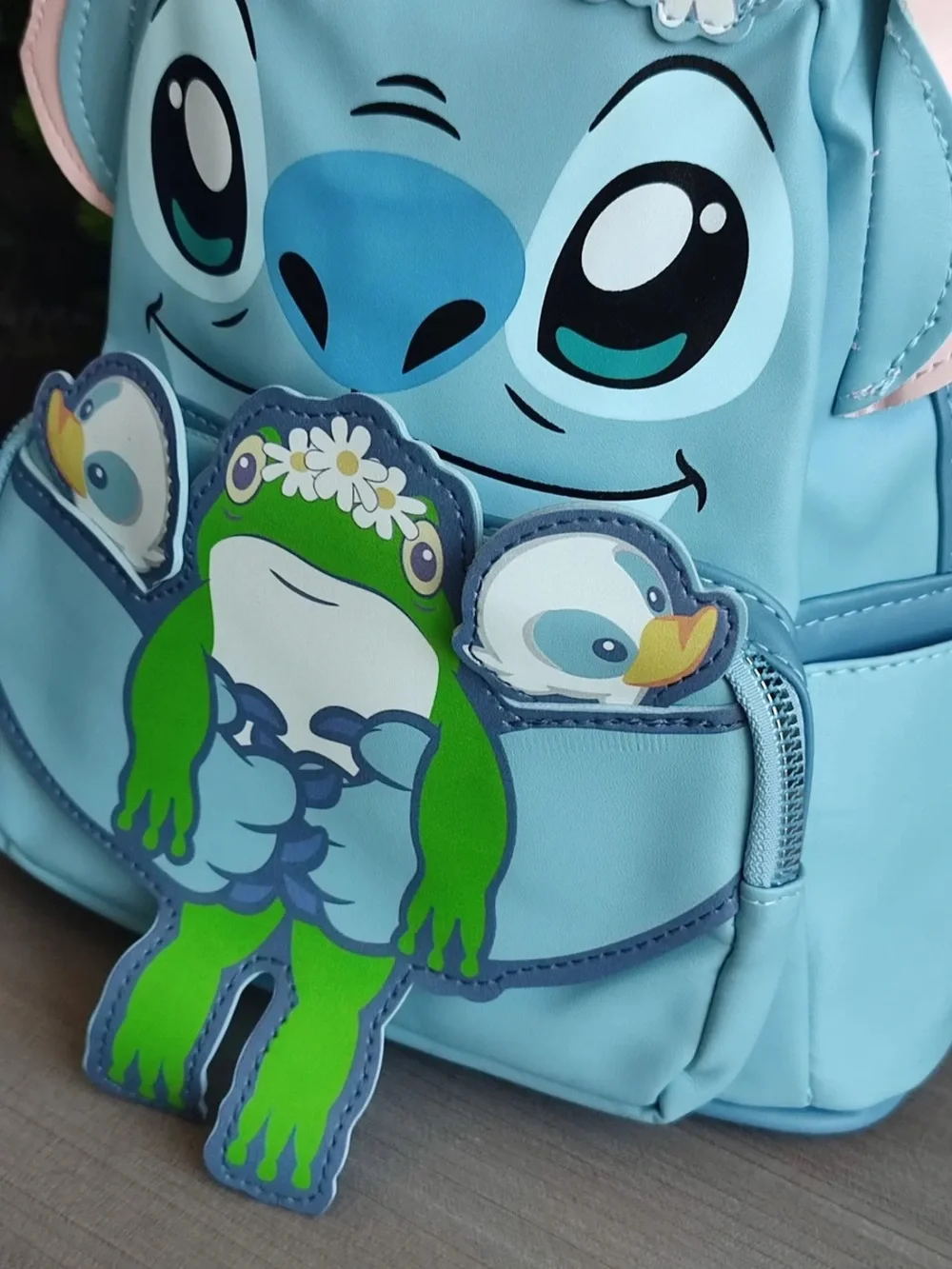 ❌SOLD❌Love Stitch Blue Kids Backpack with Green Frog and Pink Ear Accents